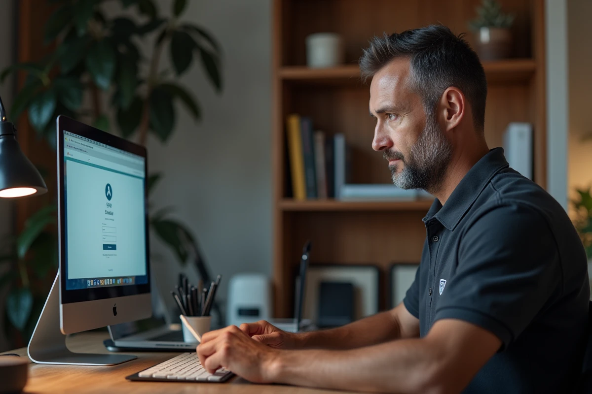 Agent postal résolvant un bug de connexion à la Box RH La Poste depuis son bureau à domicile