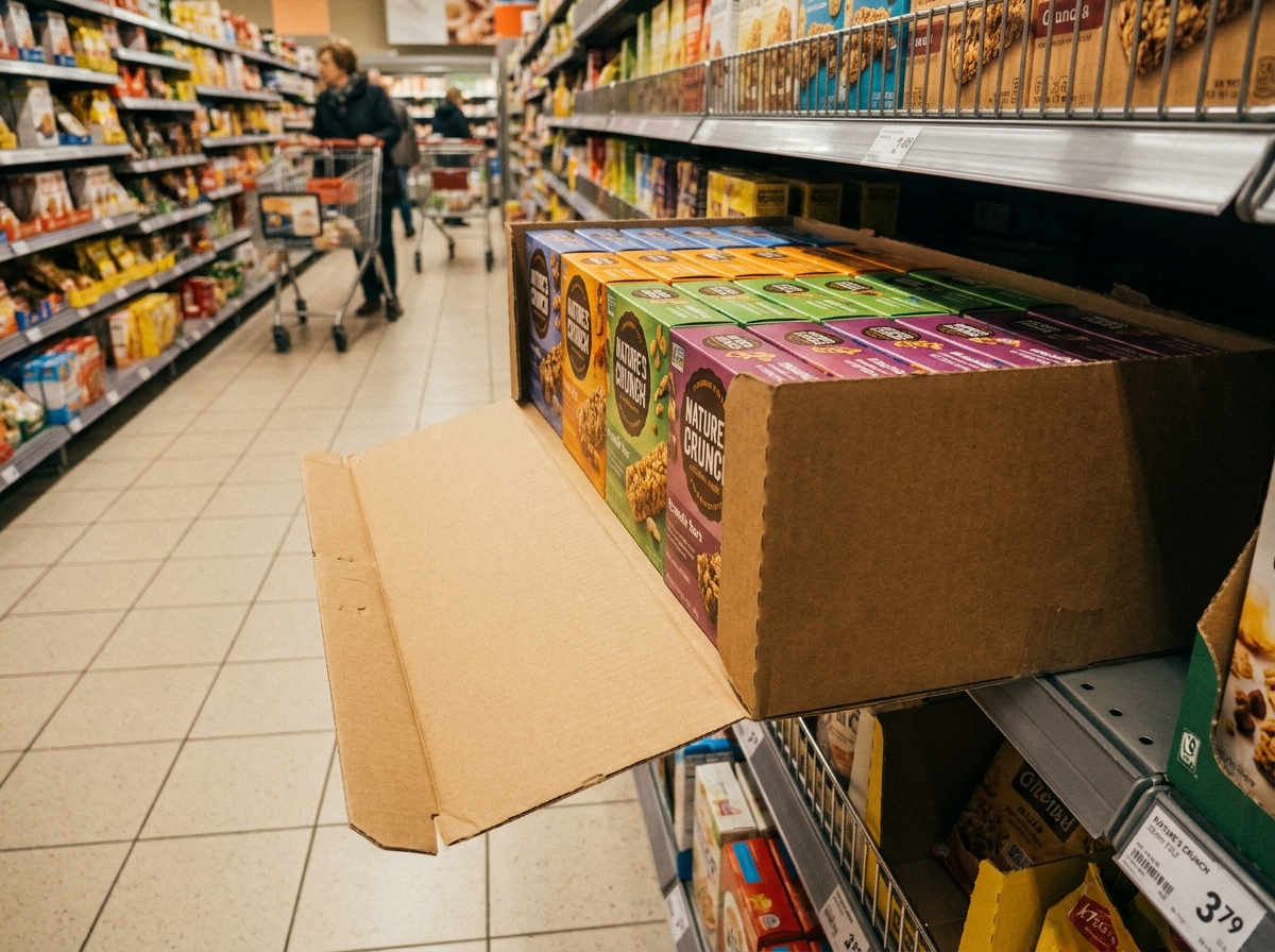 Box automatique prêt-à-vendre en carton ondulé ouvert en rayon avec les produits directement accessibles