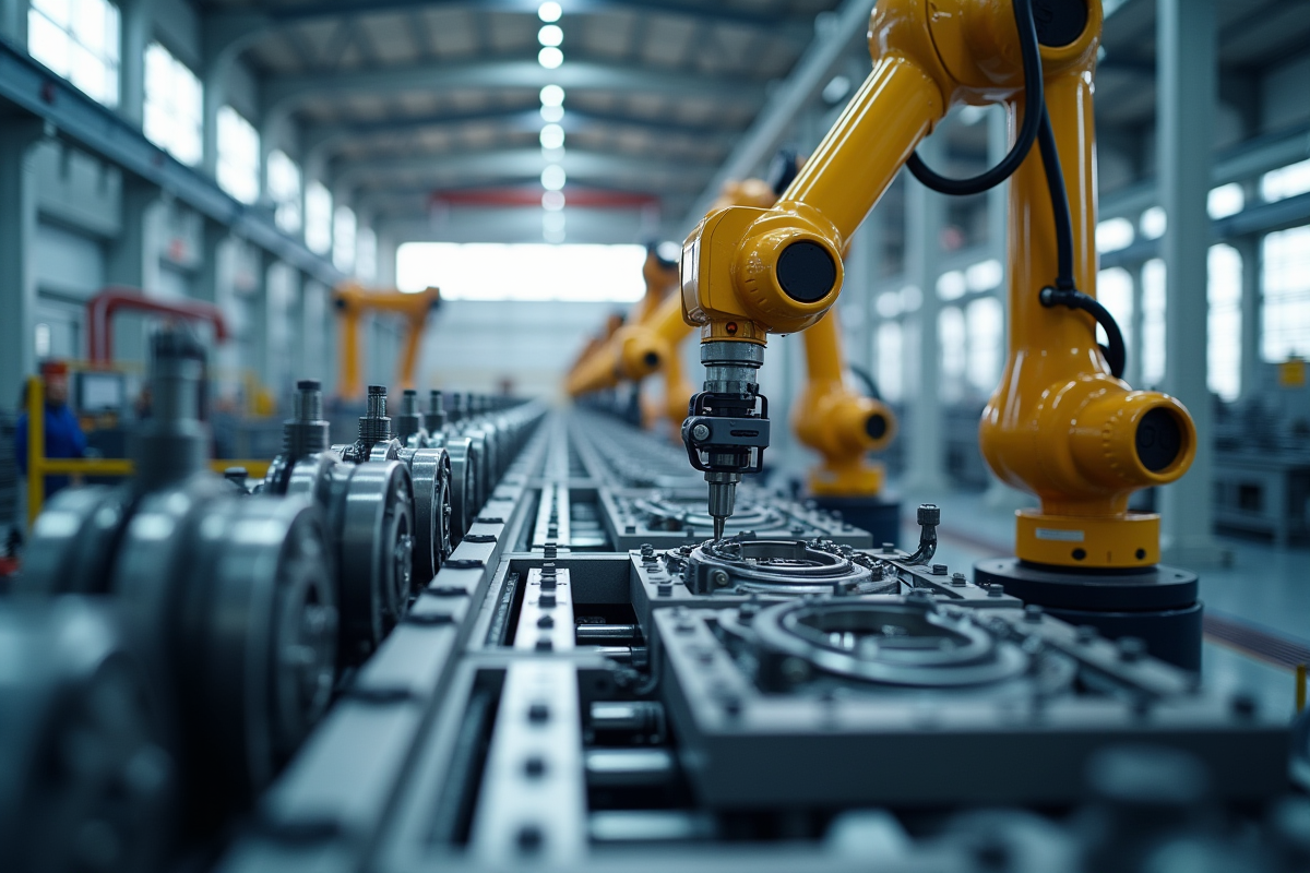 Bras robotique en action sur une ligne de production industrielle