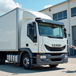 Camion utilitaire moderne devant un entrepôt d'entreprise