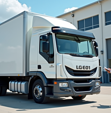 Camion utilitaire moderne devant un entrepôt d'entreprise