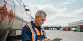 Photo hyperrealiste d'un chauffeur de camion en uniforme de sécurité