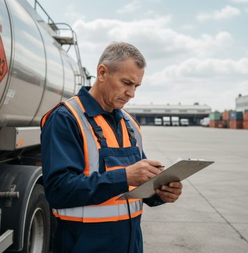 Photo hyperrealiste d'un chauffeur de camion en uniforme de sécurité