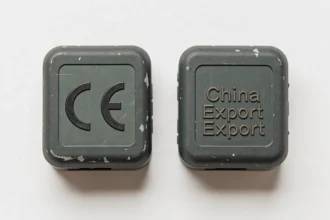 Comparaison côte à côte du vrai marquage CE européen et du logo China Export trompeur sur deux produits électroniques