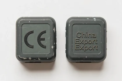 Comparaison côte à côte du vrai marquage CE européen et du logo China Export trompeur sur deux produits électroniques