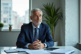 Consultant senior en réflexion dans un bureau moderne