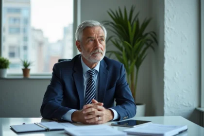 Consultant senior en réflexion dans un bureau moderne