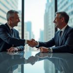 Fusions d’entreprises : quelle est la clé de la réussite ? Deux dirigeants se serrant la main dans une salle moderne