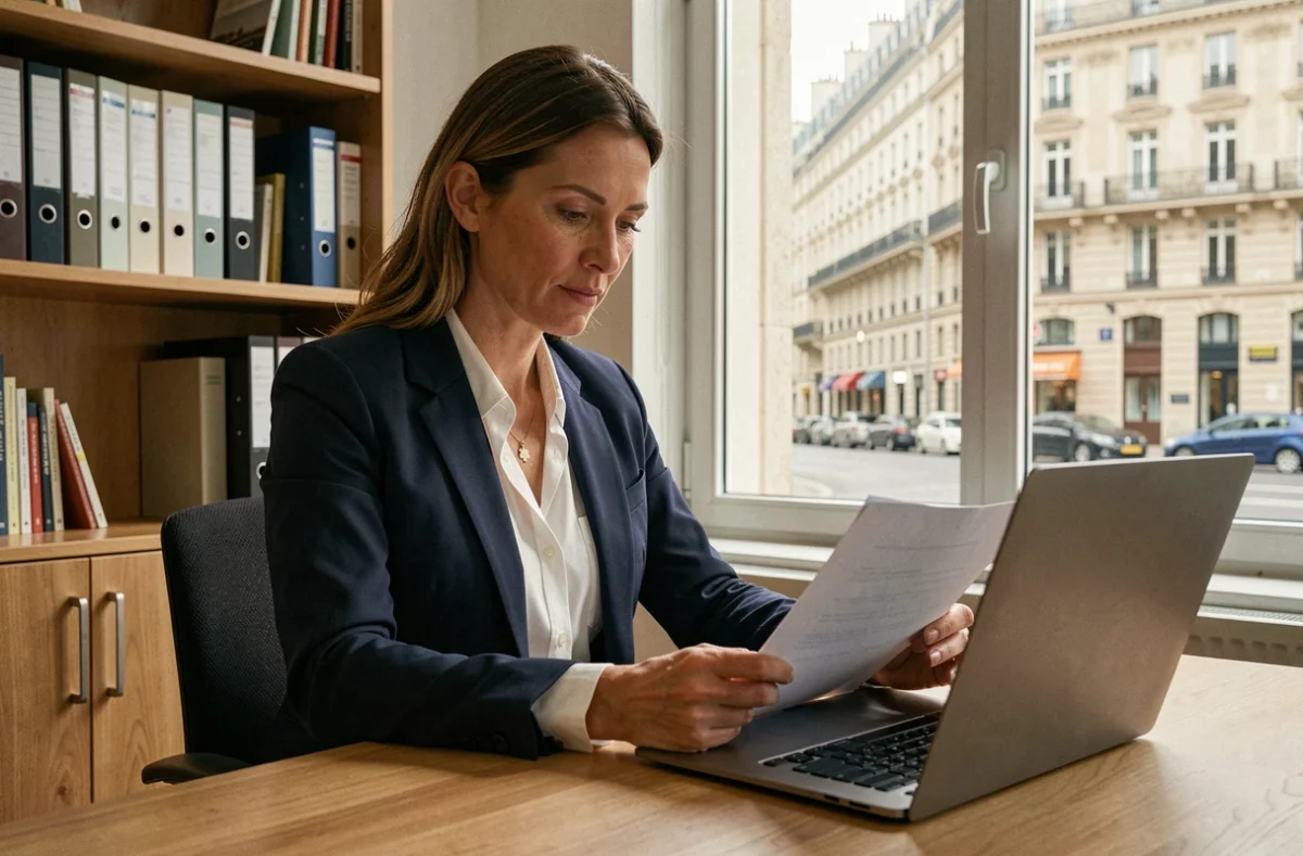 Femme entrepreneur travaillant depuis son bureau à domicile à Nancy, gérant la domiciliation de son entreprise sans local physique