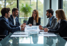 Groupe de professionnels en réunion d'affaires autour d'une table