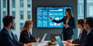 Digitalisation d’un projet d’entreprise : méthodes et étapes clés pour réussir ! Groupe de professionnels en réunion avec tableau digital