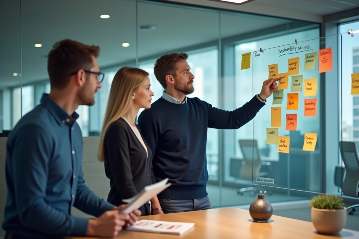 Équipe marketing collaborant sur la définition d'un profil client idéal ICP avec des données comportementales et d'intention