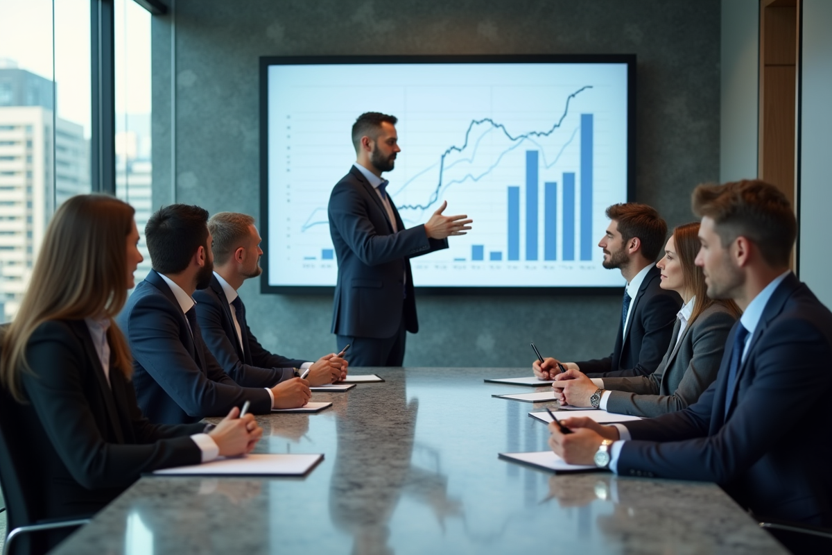 Groupe de professionnels en discussion de strategie