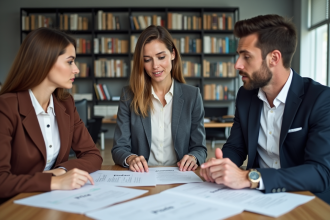 Equipe marketing discutant des 4Ps en réunion