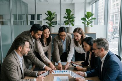 Groupe de professionnels en réunion dans un bureau moderne
