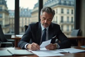 Homme d'affaires français en costume dans un bureau moderne