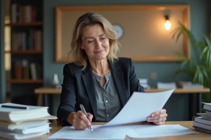 Femme administrative française examinant des documents officiels
