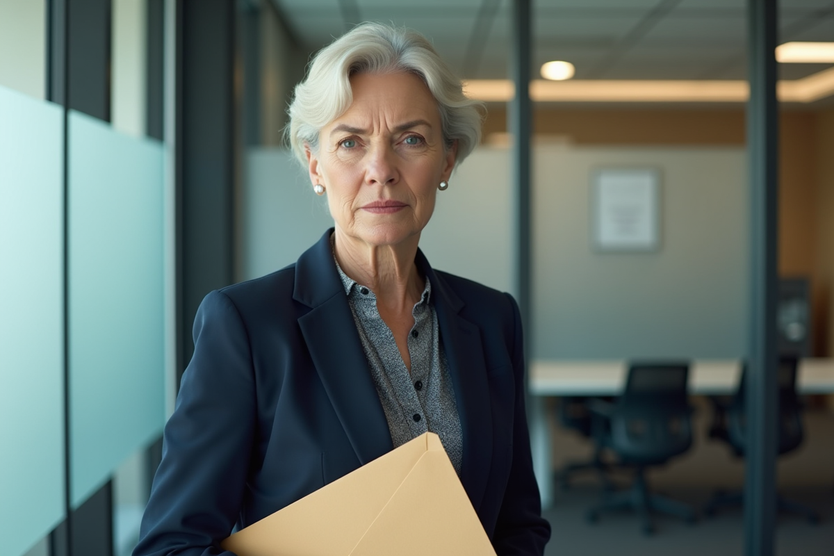 Femme d affaires tenant une enveloppe dans un bureau