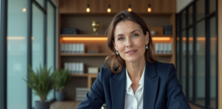 Femme d affaires en costume lisant des documents dans un bureau moderne