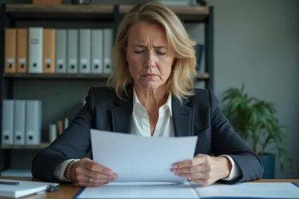 Femme d affaires en réunion lisant une lettre dans un bureau