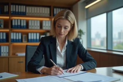 Femme d'affaires en réunion dans un bureau structuré