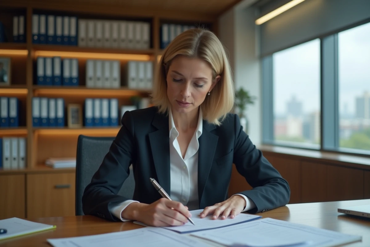 Femme d'affaires en réunion dans un bureau structuré