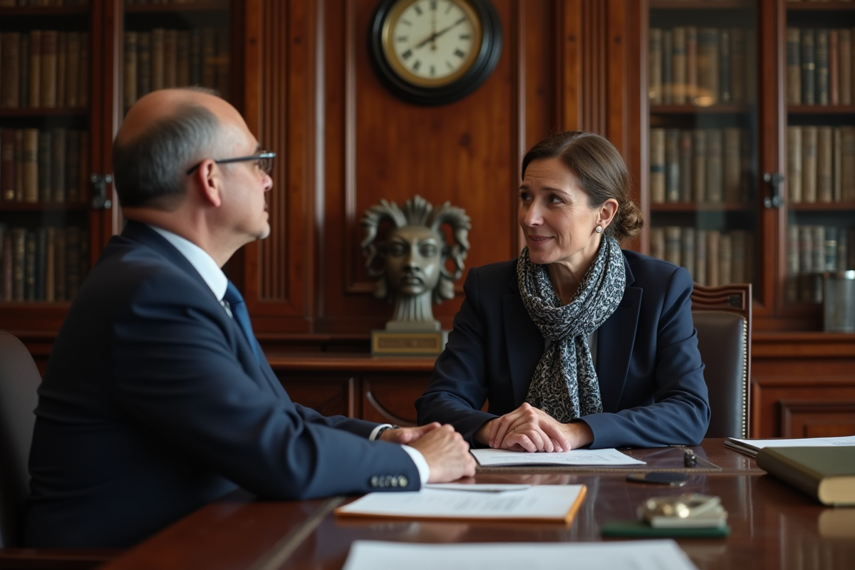 Femme assistant section officer en discussion dans un bureau traditionnel