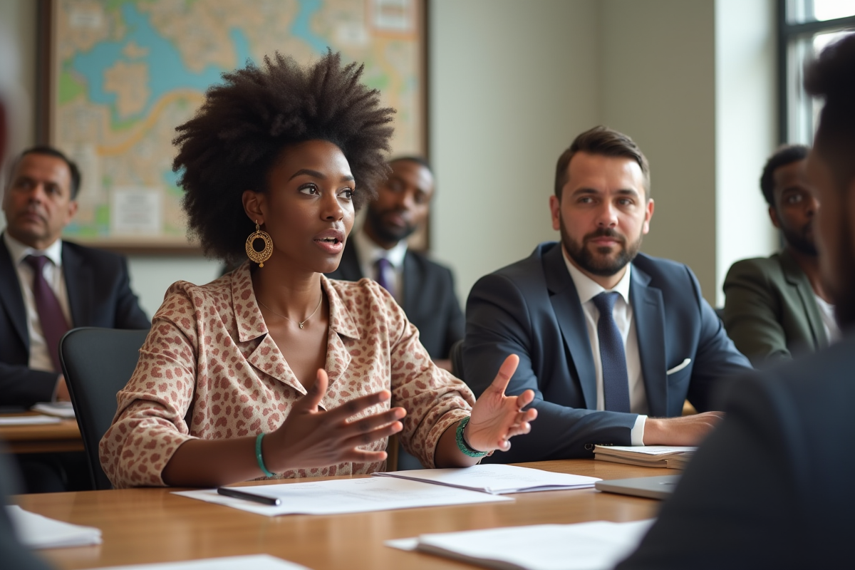 Femme noire lors d une réunion communautaire en discussion