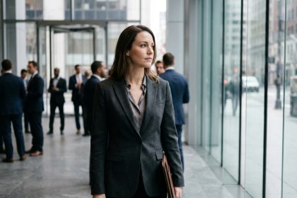 Femme d'affaires confiante dans un lobby moderne