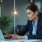 Femme professionnelle analysant un rapport de reputation