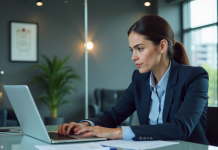 Femme professionnelle analysant un rapport de reputation