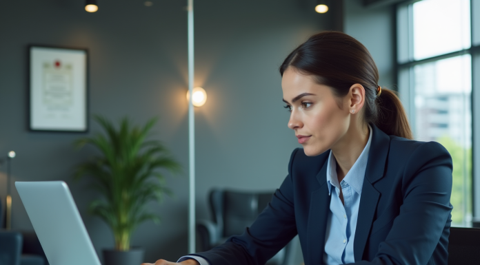 Femme professionnelle analysant un rapport de reputation