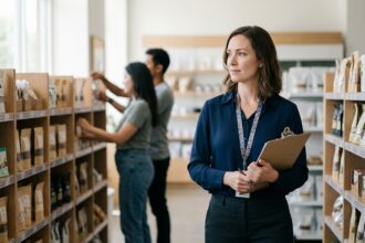 Femme en supervision dans un magasin moderne