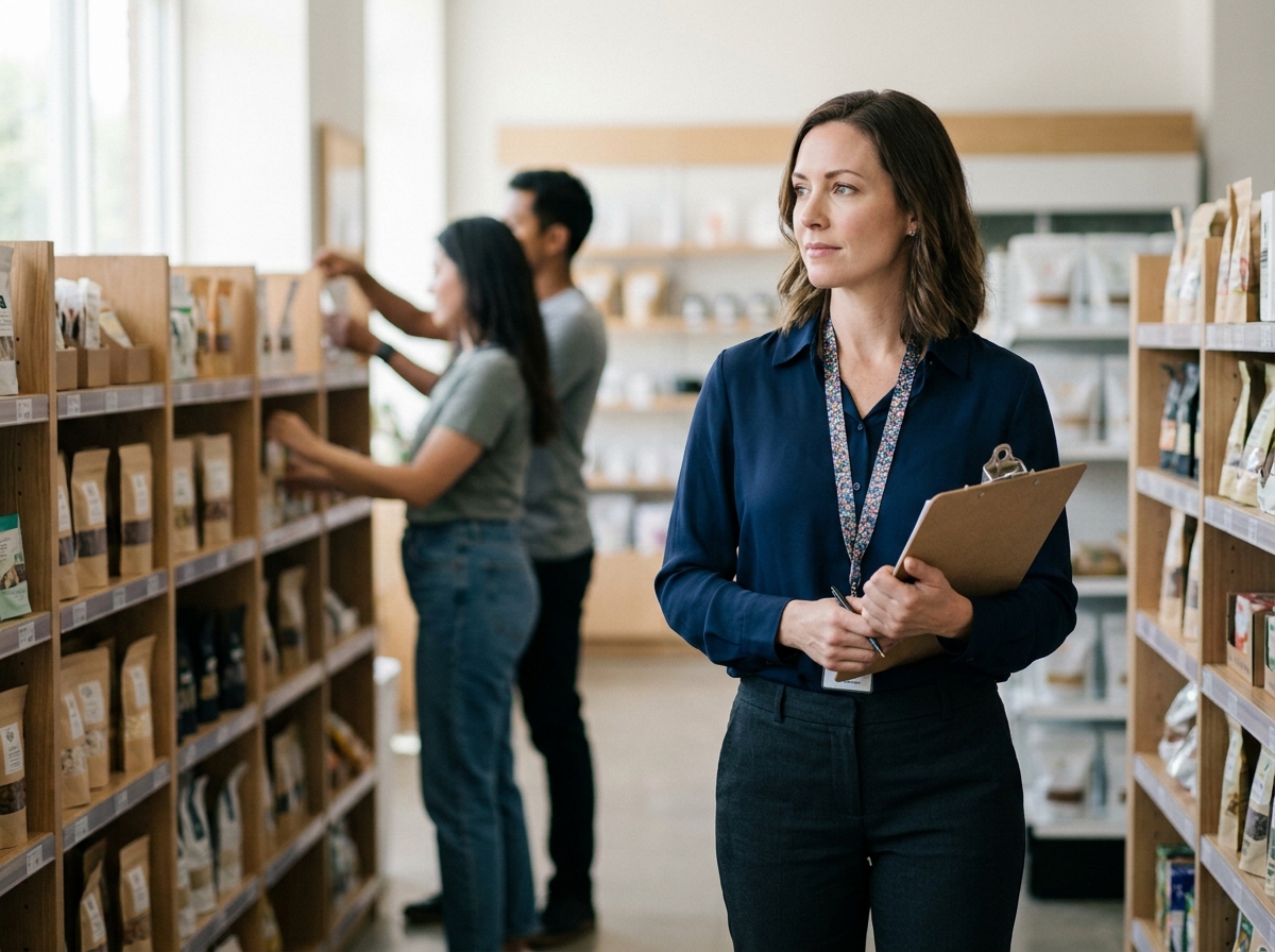 Femme en supervision dans un magasin moderne