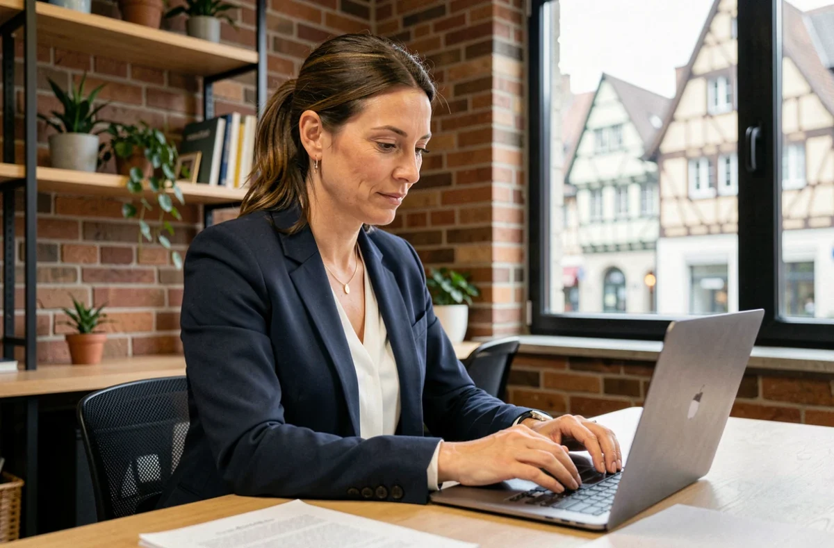 Freelance en portage salarial travaillant sur son contrat dans un espace de coworking à Strasbourg