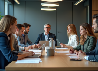 Facteurs de risques psychosociaux : identifiez les 6 principaux Groupe de collègues stressés en réunion au bureau