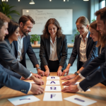 Importance des 5 P dans la réussite professionnelle : lequel choisir ? Groupe de professionnels discutant autour de cartes dans un bureau moderne