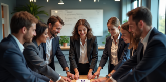 Importance des 5 P dans la réussite professionnelle : lequel choisir ? Groupe de professionnels discutant autour de cartes dans un bureau moderne