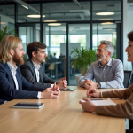 Risques psychosociaux : prévenir pour mieux protéger la santé au travail Groupe de collègues en réunion dans un bureau moderne
