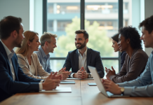 Groupe de collaborateurs en réunion de travail