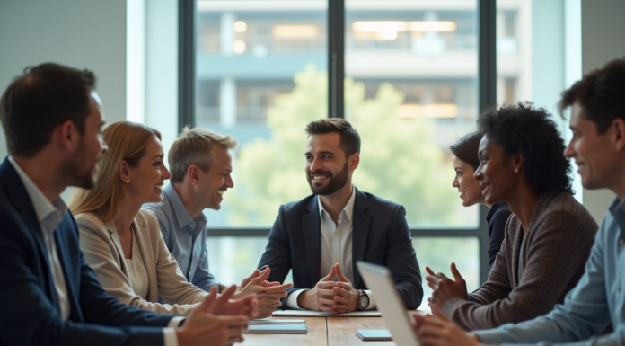 Groupe de collaborateurs en réunion de travail