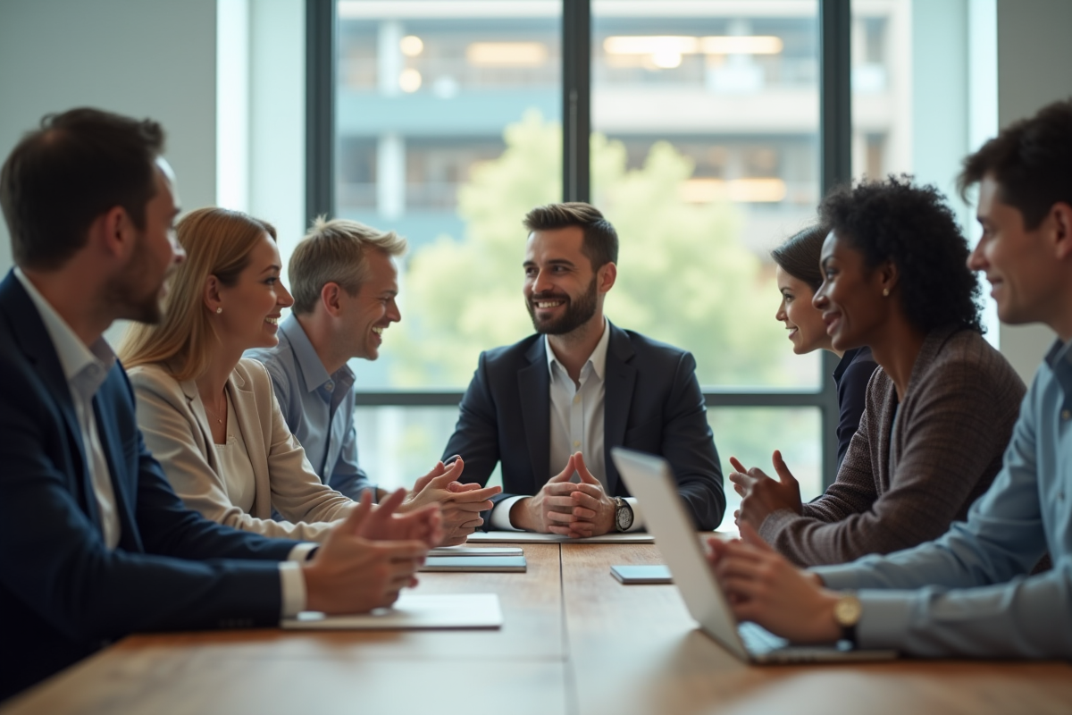 Groupe de collaborateurs en réunion de travail