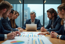 Potentiel de croissance d’une entreprise : comment l’identifier efficacement ? Groupe de professionnels en réunion dans un bureau moderne