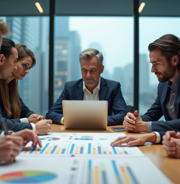 Groupe de professionnels en réunion dans un bureau moderne