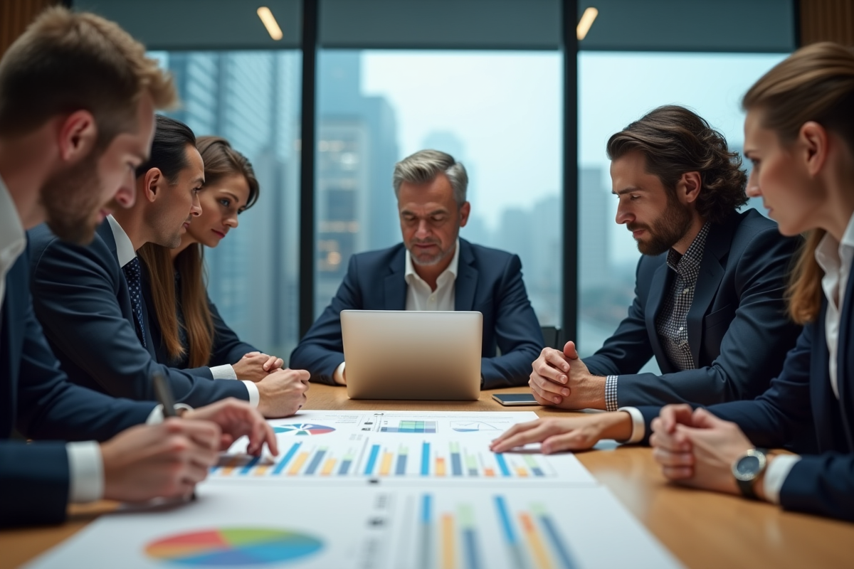 Groupe de professionnels en réunion dans un bureau moderne