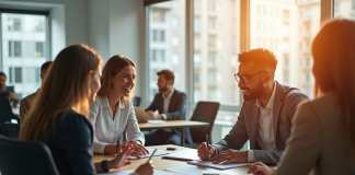 Groupe de demandeurs d'emploi dans un bureau moderne