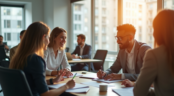 Groupe de demandeurs d'emploi dans un bureau moderne