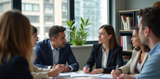 Ateliers Pôle emploi : sont-ils obligatoires ? Implications et conseils Groupe de professionnels en réunion dans un bureau moderne