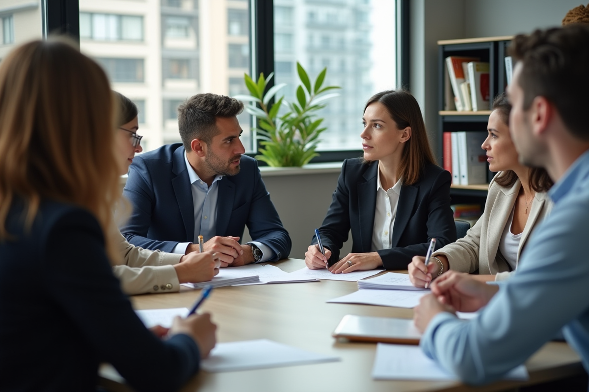 Groupe de professionnels en réunion dans un bureau moderne
