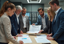 Groupe d'employes autour du code du travail en entreprise